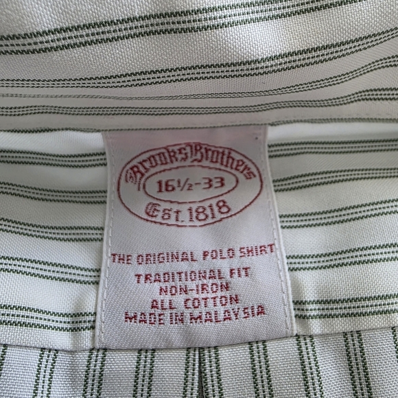 Brooks Brothers Green and White Striped Mens Button Down Shirt Vintage 16.5 - Picture 4 of 5